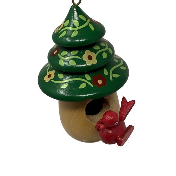 World Market Handcrafted Turned Wood Folk Birdhouse Ornament Christmas Holiday - Picture 2 of 10
